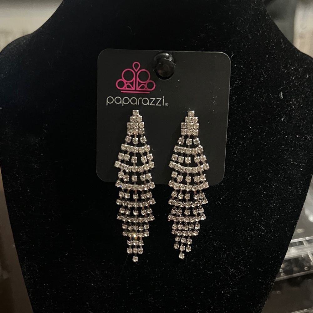 Paparazzi Sparkling Silver Cascade Earrings